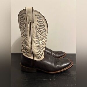 Nocona Henry Cowboy Boots Brown Square Toe White Leather Men’s 11 Made In USA